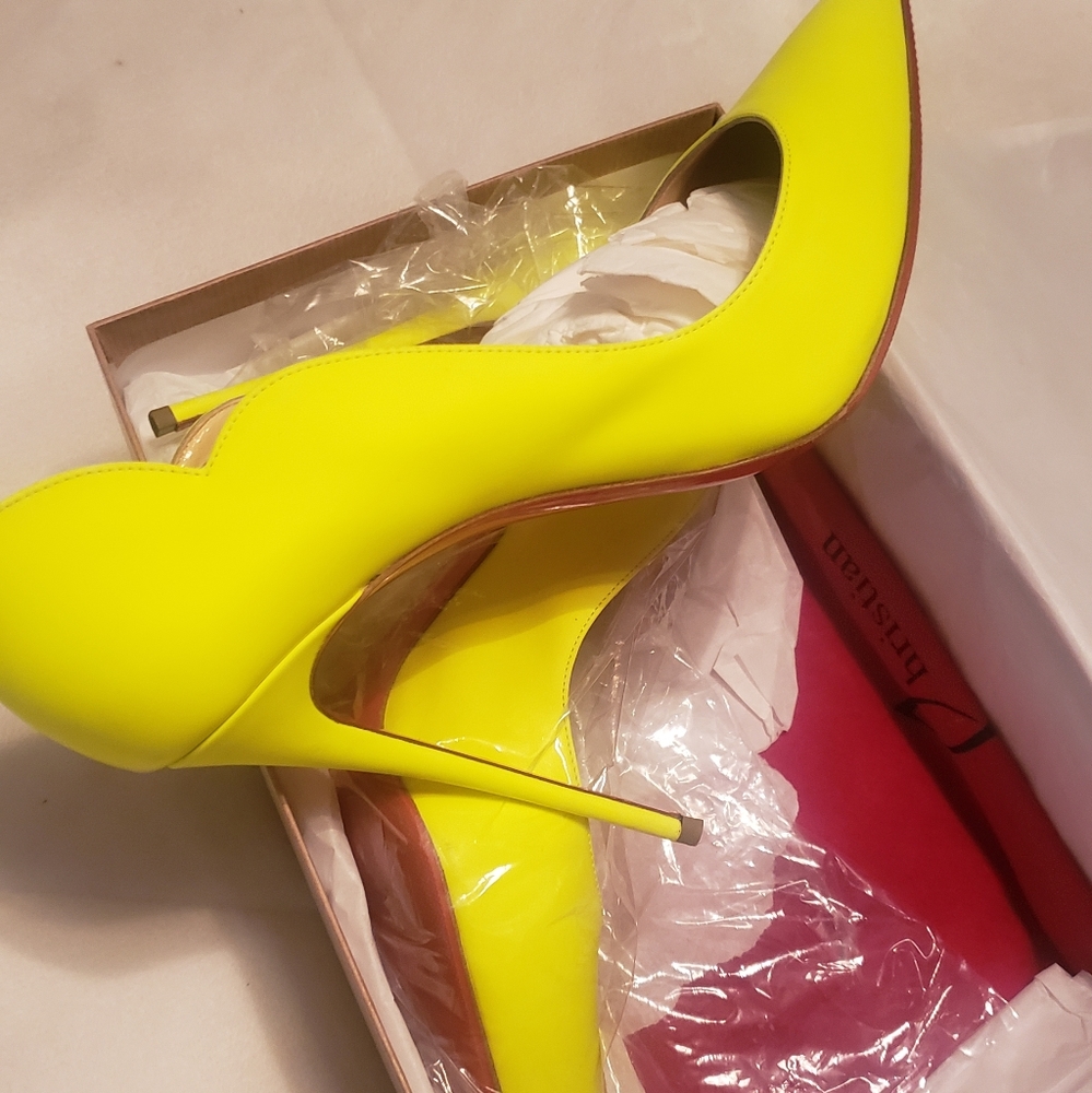 Christian Louboutin Neon Yellow Pointed Toe Stiletto Pumps